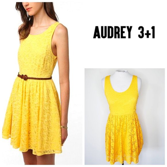 AUDREY 3+1 Mustard Yellow Lace Skater Boho Dress - Picture 1 of 9